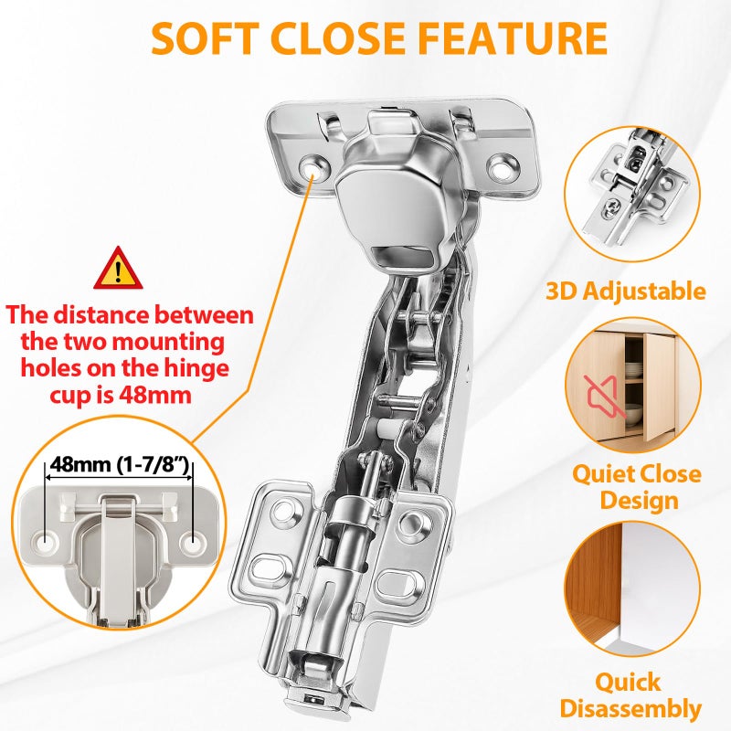 TamBee 1/2 Inch Overlay 165 Degree Cabinet Door Hinges 48mm Frameless Soft Close Hinges for Kitchen Corner Adjustable Lazy Susan for Cabinet,2 Pcs/1 Pair (Half Overlay) - Image 2